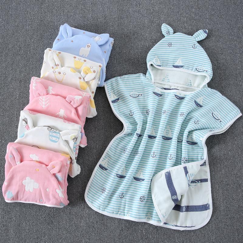 6层棉纱布斗篷带帽 六层可穿浴巾 儿童披肩浴袍 婴幼儿用品