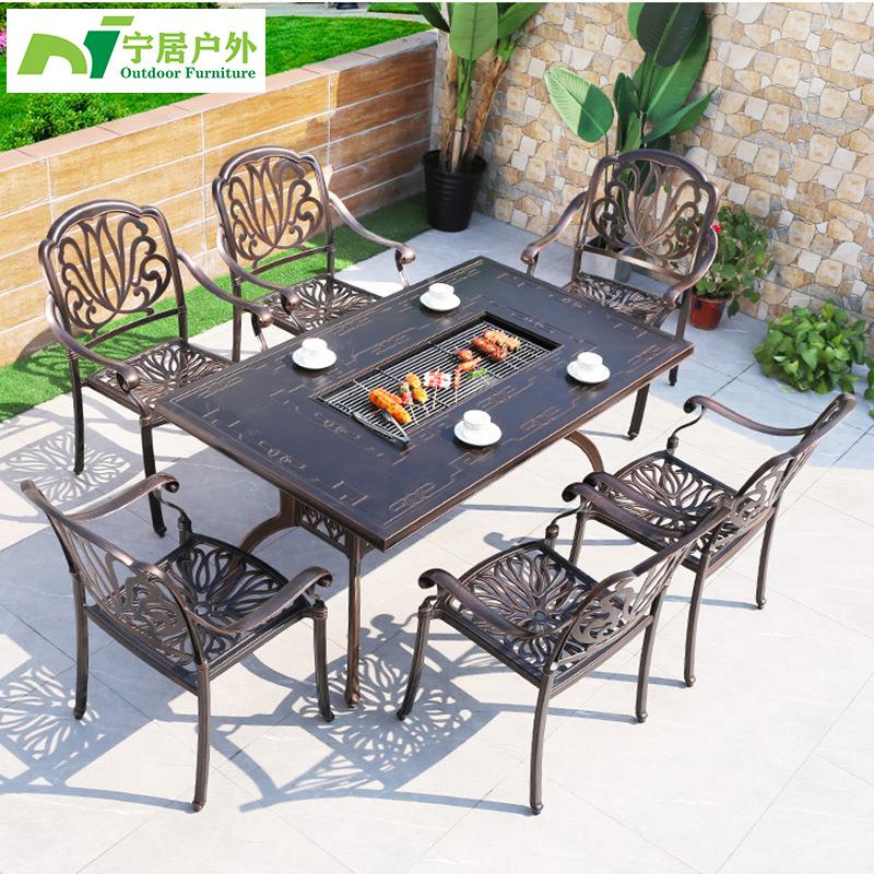 户外铸铝桌椅庭院家具套装休闲别墅露天阳台花园室外烧烤铁艺桌椅