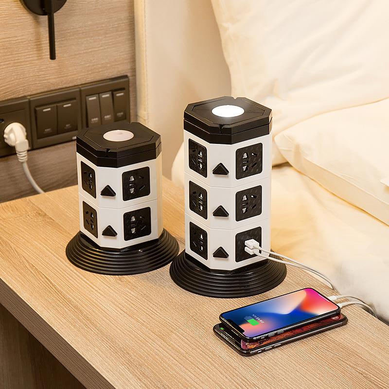 立式多功能插座usb智能立体接线板多层多孔拖线板塔式多口面板