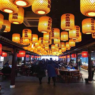 手工竹编冬瓜长红灯笼仿古中式灯笼黄色开业大排档火锅店吊灯led