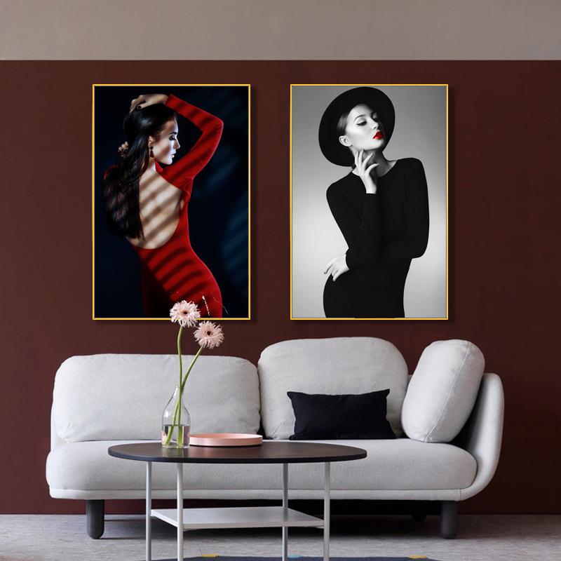 现代简约玄关客厅装饰画人物美女蝴蝶墙壁画酒店组合挂画图片