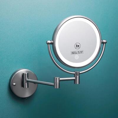 枪灰浴室化妆镜LED灯旋转折叠壁挂美容镜充电补光梳妆台带灯镜子