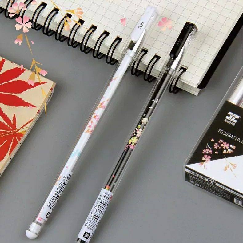 天卓30847透明细杆中性笔创意学生文具水性笔0.35mm全针管黑色笔签字笔水笔大容量学生用可换芯简约小清新