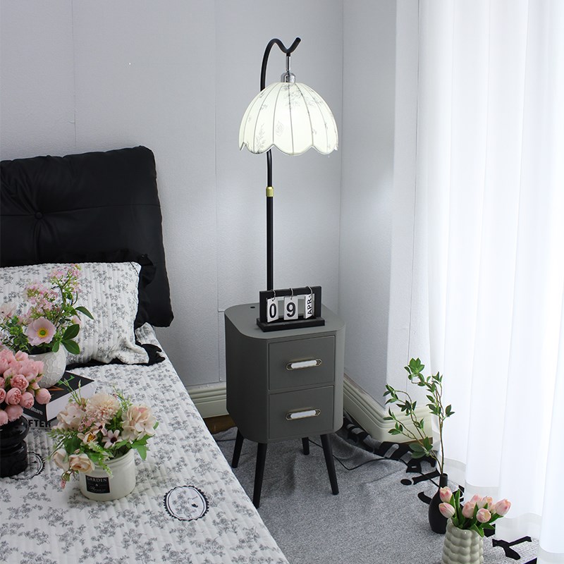 中古风卧室置物架落地p灯沙发边几客厅装饰氛围茶几床头柜一体台