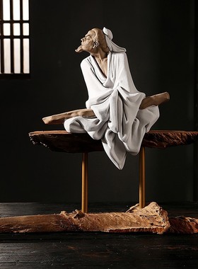 新中式陶瓷茶e圣陆羽品茶历史人物家居茶室会所禅意装饰工艺品摆