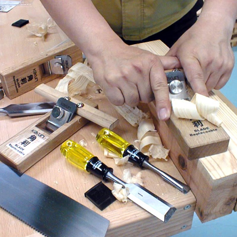 日本KaKuri角利木工刨子木匠刨刀刀片超精细手工推刨日本木刨套装