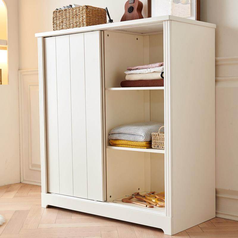 儿童小衣柜奶油田园2门矮衣柜1米全实木双门拉门滑门衣橱 1.2米