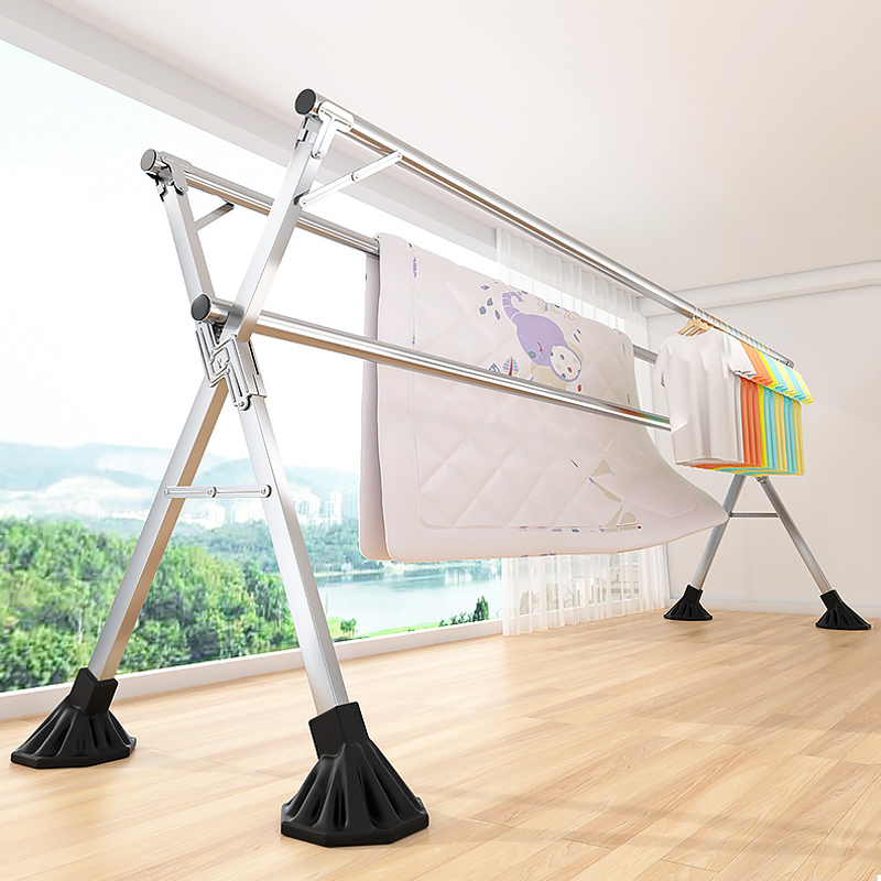 晾衣架落地折叠室内阳台晒被子神器E家用卧室室外不锈钢凉伸缩式