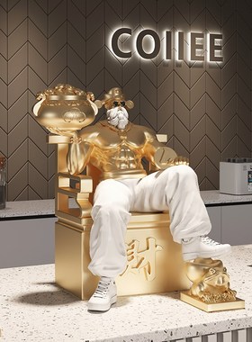 原创国潮a财神摆件酒吧酒店前台桌面装饰品客厅办公室乔迁开业礼