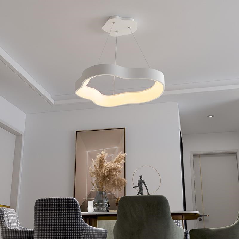 奶油风创意圆环简约吊灯 北欧卧室饭厅吧N台水波纹女孩房间吊灯