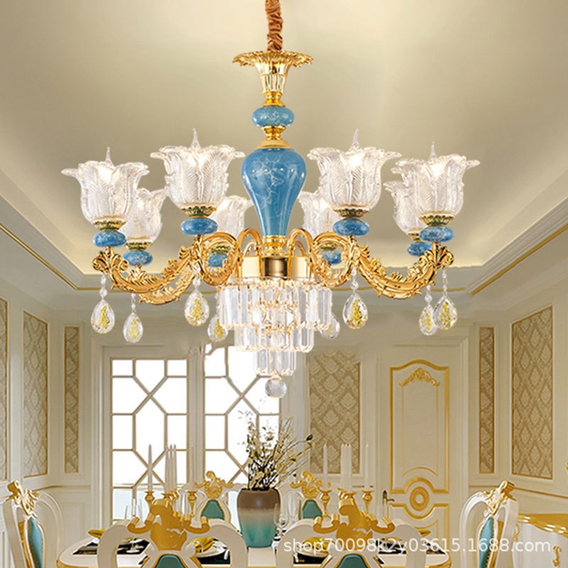 欧式陶瓷客厅水晶吊灯轻奢2025年新款别墅大厅法U式餐厅卧室灯具