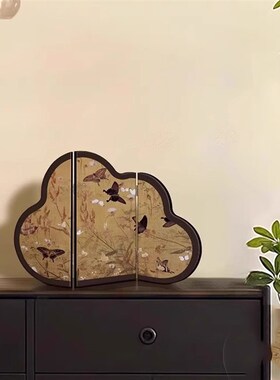 百蝶图中古风桌面屏风摆件客厅y电视柜入户玄关柜茶桌摆台画装饰