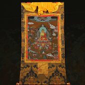 释迦佛传记精品唐卡 普瑞德手工精裱布印金线唐卡佛像 西藏挂画