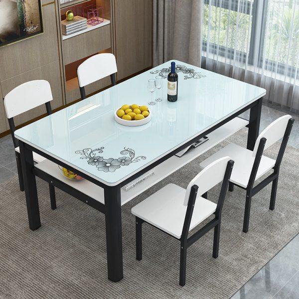 双层长方形桌子小户型钢化玻璃餐桌椅组合4人6人家用吃饭桌小桌子,住宅家具,玻璃餐桌,淘宝优惠券,粉丝福利购,淘宝优惠卷