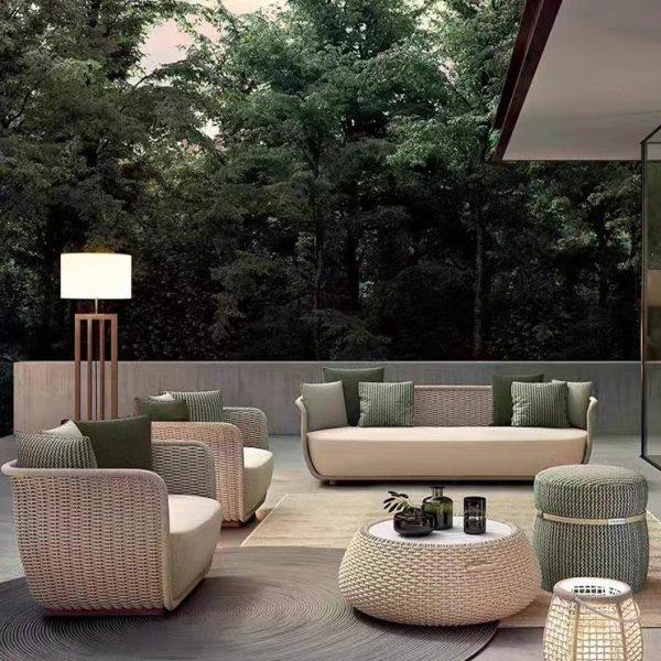 户外沙发别墅酒店庭院花园北欧藤编家具室外露台现代柚木茶几组合,住宅家具,户外沙发,淘宝优惠券,粉丝福利购,淘宝优惠卷