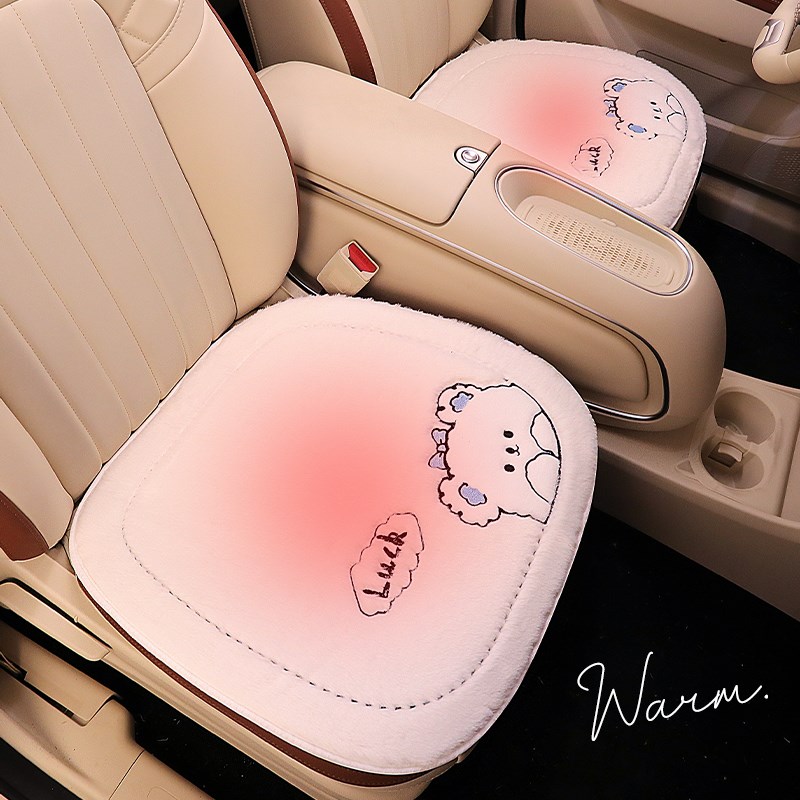 冬季汽车坐垫短毛绒保暖卡通加厚免捆绑防L滑无靠背通用三件套座