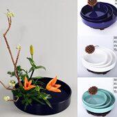 塑料圆盘插花花器大号初学入门插花器皿中式 花艺教学插花工具 日式