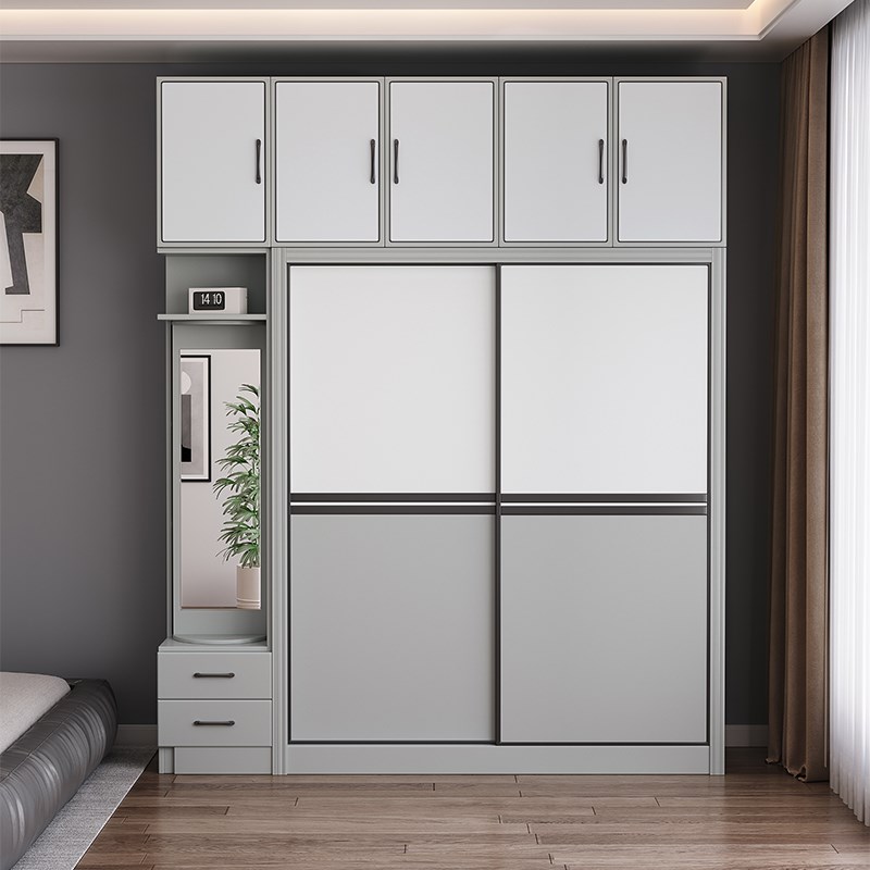 简易推拉门三门衣柜现代简约卧室家用小户型出租房经济型滑门衣柜
