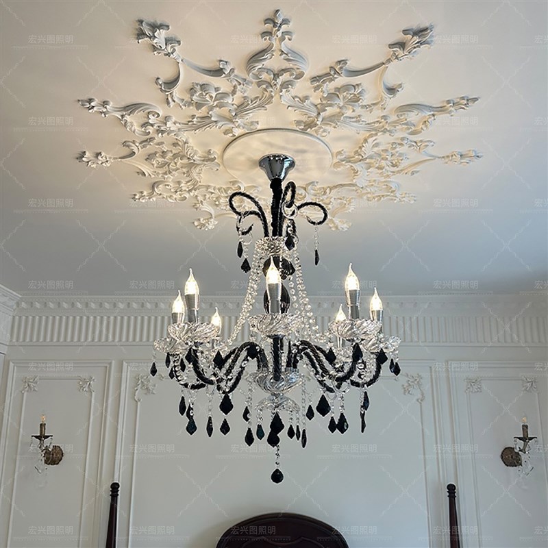 法式复古黑色水晶吊灯奶r油风欧式高级感餐厅客厅卧室书房大气灯