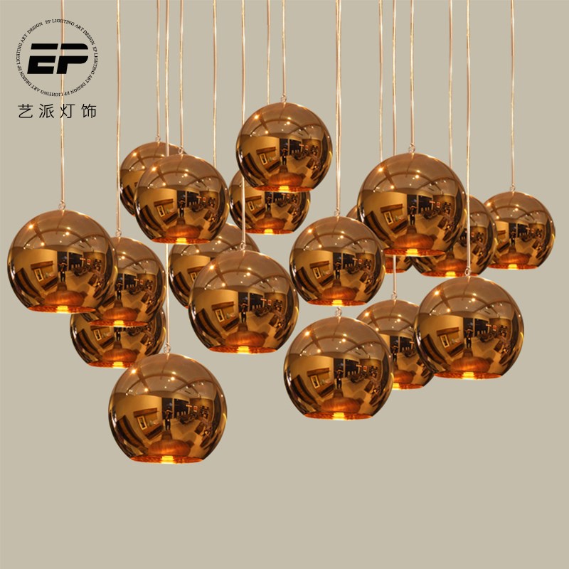 艺派灯饰现代简约风格电镀玫瑰金E玻璃圆球酒吧吧台餐厅组合吊灯