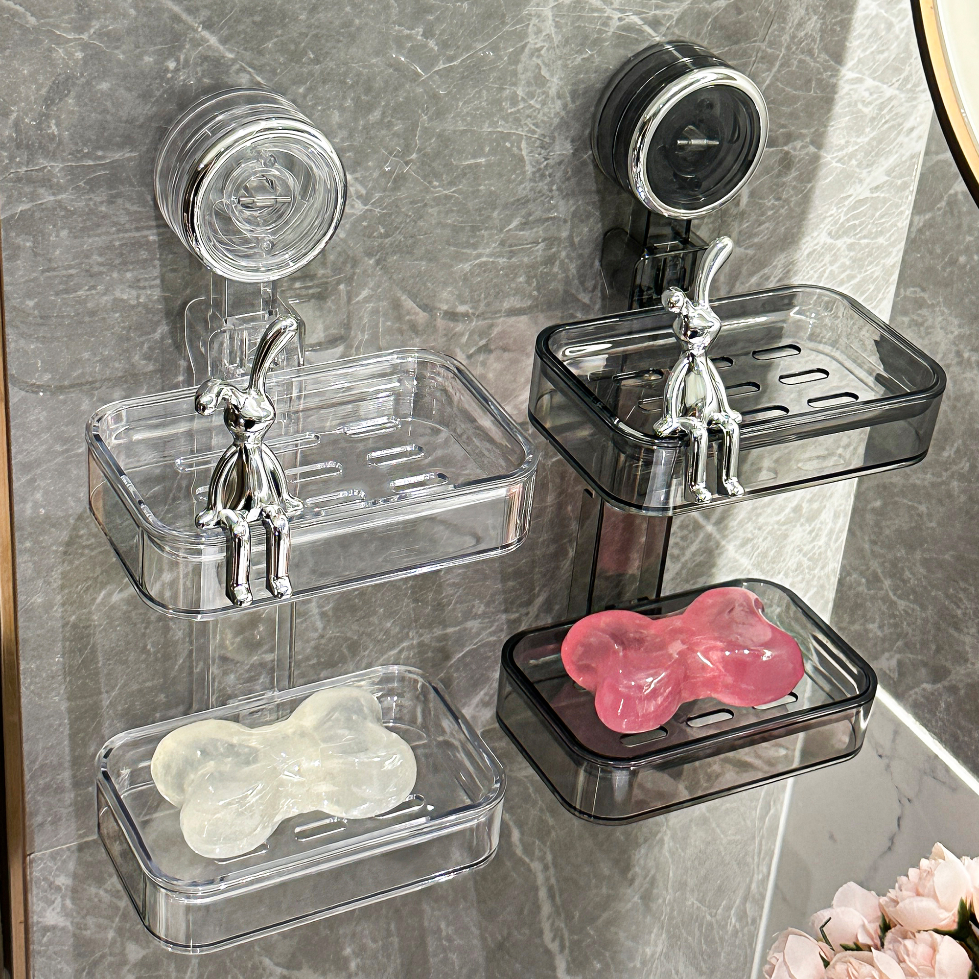 吸盘肥皂盒壁挂式免打孔家用202C4新款浴室墙上双层香皂沥水置物