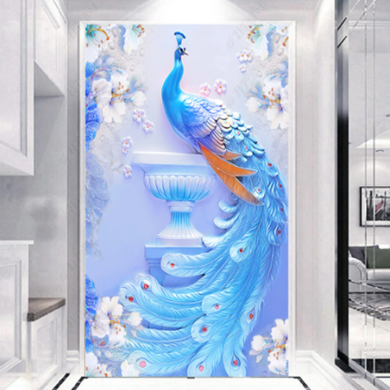 8d墙布过道装饰壁画5d立体浮雕C壁纸简约现代孔雀走廊玄关背景墙图片