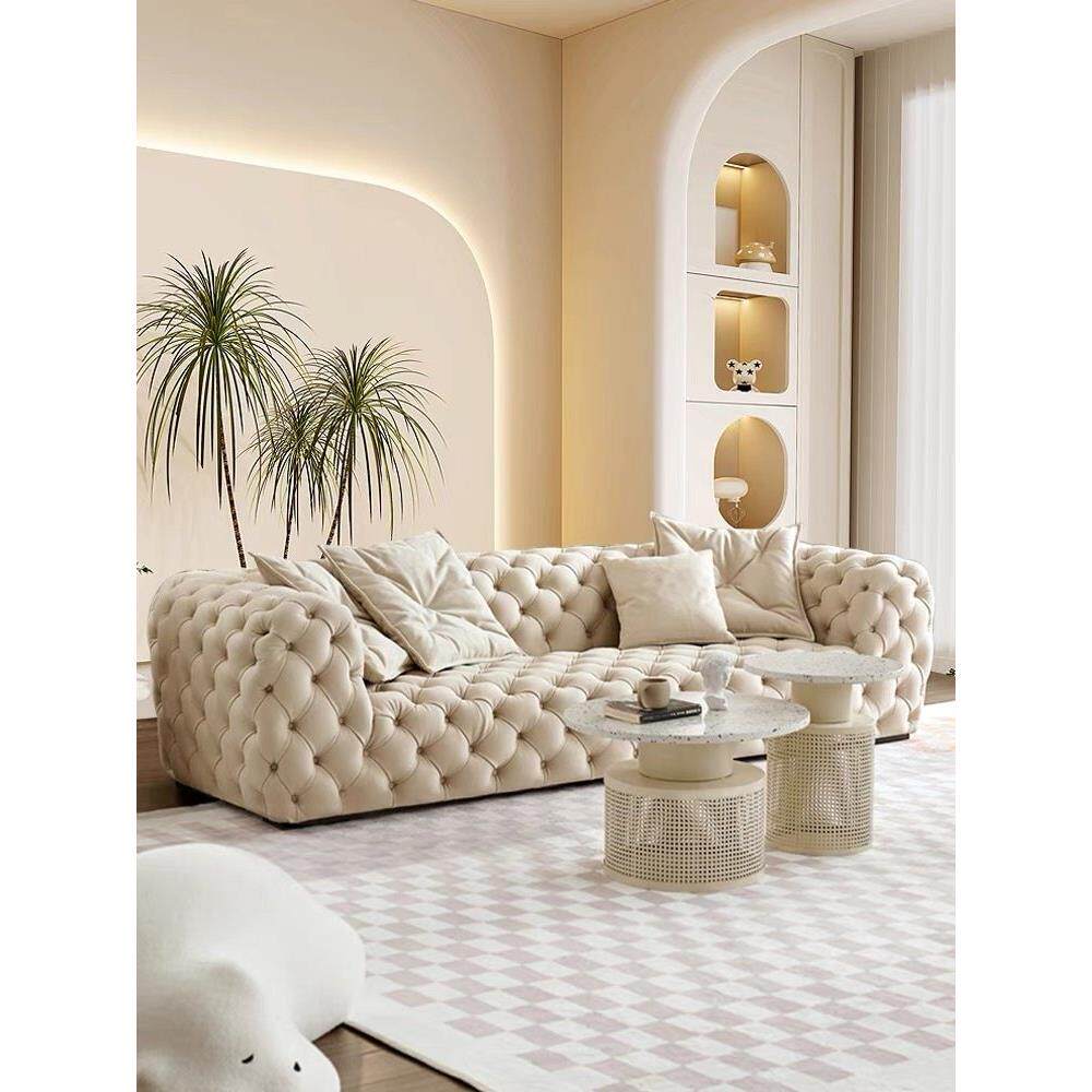 意大利轻奢简约现代客厅面料扣小公寓沙发月亮面设计师新风格