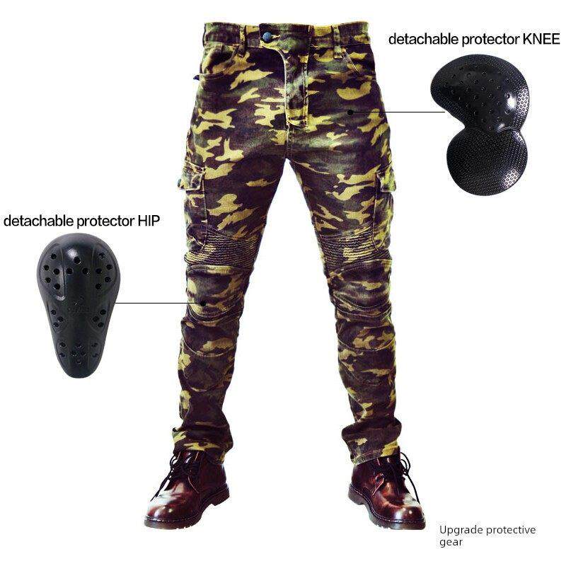 包邮摩托车覆古迷彩修身防水牛仔裤男哈雷机车赛车摩旅防摔骑行裤