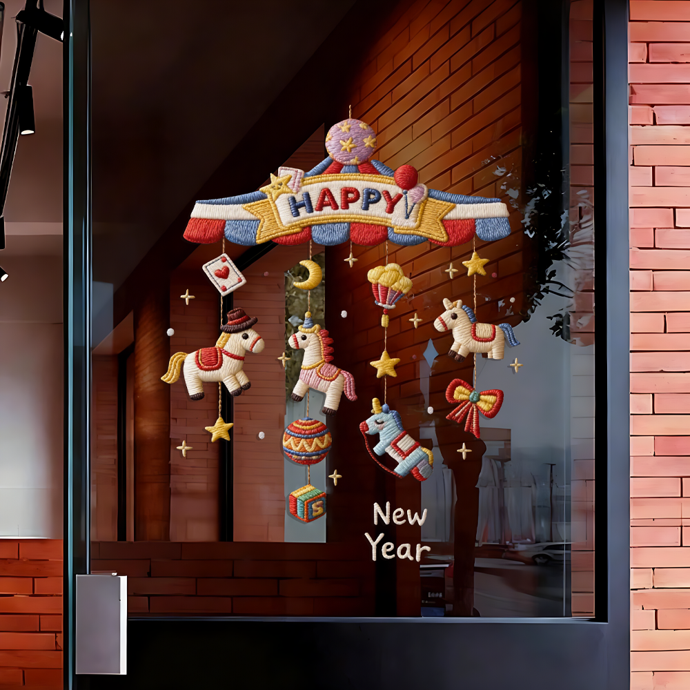 2026新年装饰窗花创意布艺马年橱窗贴画新年场景布置装扮ins窗贴,家居饰品,软装墙贴,淘宝优惠券,粉丝福利购,淘宝优惠卷