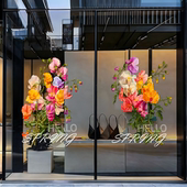 场景布置高级感氛围布置贴 店春季 春季 超大虞美人玻璃贴纸餐厅服装