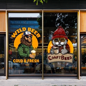 个性 饰超透UV静电贴 啤酒玻璃门贴纸酒馆酒吧推拉门贴画清吧橱窗装