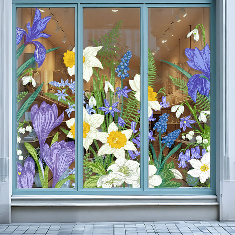 多巴胺彩色橱窗玻璃门贴纸阳台落地窗氛围装饰欧式复古花卉窗花贴,家居饰品,玻璃膜/贴,淘宝优惠券,粉丝福利购,淘宝优惠卷