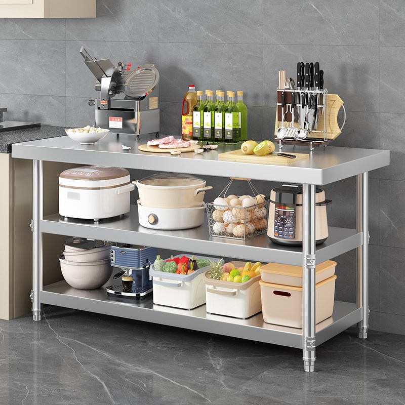 双层不锈b钢打包台厨房操作台案板三层加厚不锈钢桌子工作台打荷