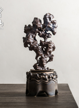 创意手工陶瓷太湖石香炉摆件假山摆件H中式客厅书房装饰陶瓷塔香