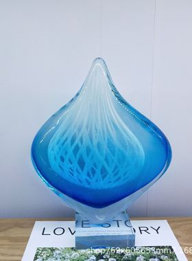 简约创意b蓝色抽象水滴琉璃摆件家居办公室软装摆设现代简约工艺