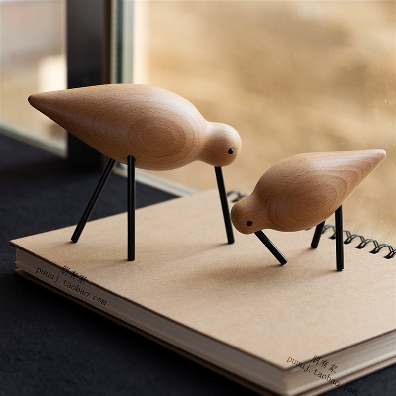滨鸟 木质摆件书柜书房新中式A展示柜橱窗饰品家居工艺品北欧水鸟