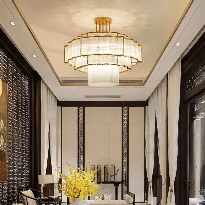 12新中式客厅吊灯q水晶灯餐厅饭店轻奢华大气酒店大堂别墅复式
