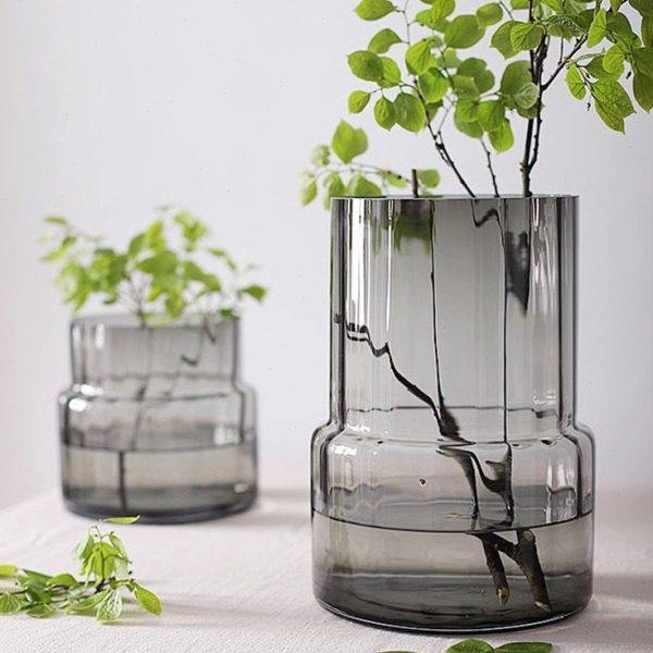 现代轻奢极简玻璃插花花瓶矮胖大口径直筒花瓶鲜花特大号绿色花器,家居饰品,花瓶,淘宝优惠券,粉丝福利购,淘宝优惠卷