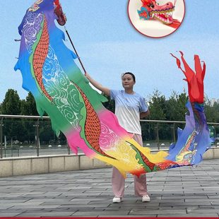 老人彩带舞龙彩带健身龙新款广场舞健身龙甩晨练手舞彩绸龙头舞龙
