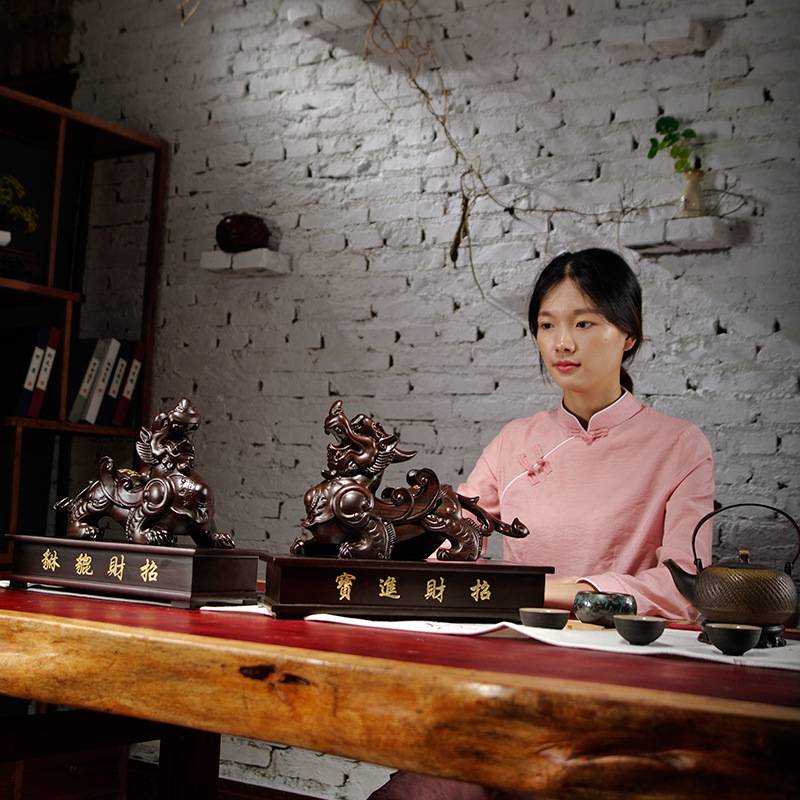 实木质雕刻黑檀貔貅摆件一对家居客厅公司办公室装饰店铺开业送礼