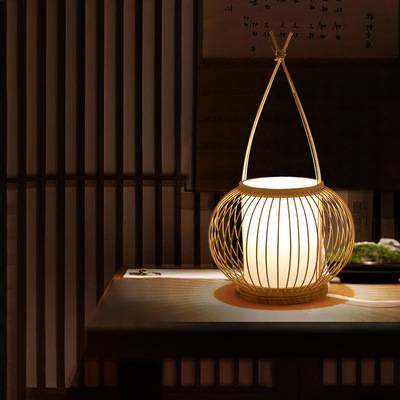 日式禅意榻榻米台灯落地灯客房卧室茶室床头台灯新中式民宿竹编灯