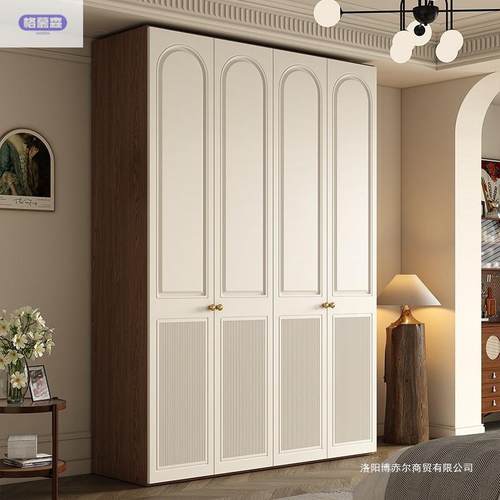 新款热中门璃轻法式复古衣柜平开门卧YBS室家风用古玻衣橱组合