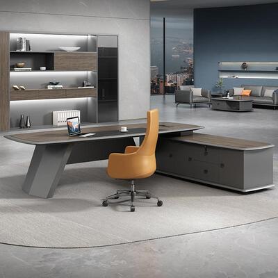 新老轻奢简00027约现代长大班台板董事办公桌大气组板合老桌总裁