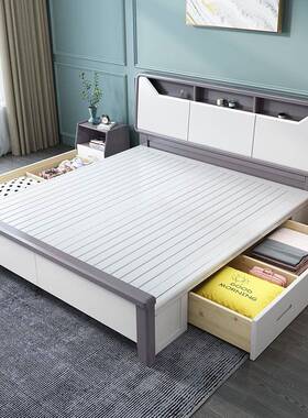 白色实人木床济1.8米双128-6#床现代约1.简5m主卧家用经型储物高