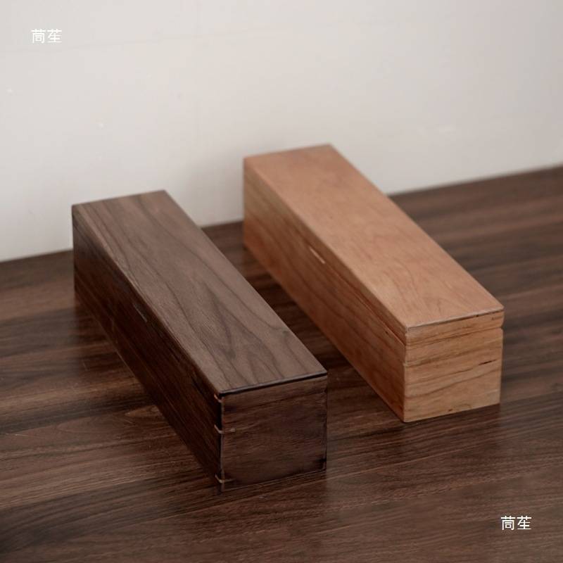 黑胡桃磁吸式收纳盒榫卯长条木盒感卷轴字画收藏小杂物整理盒