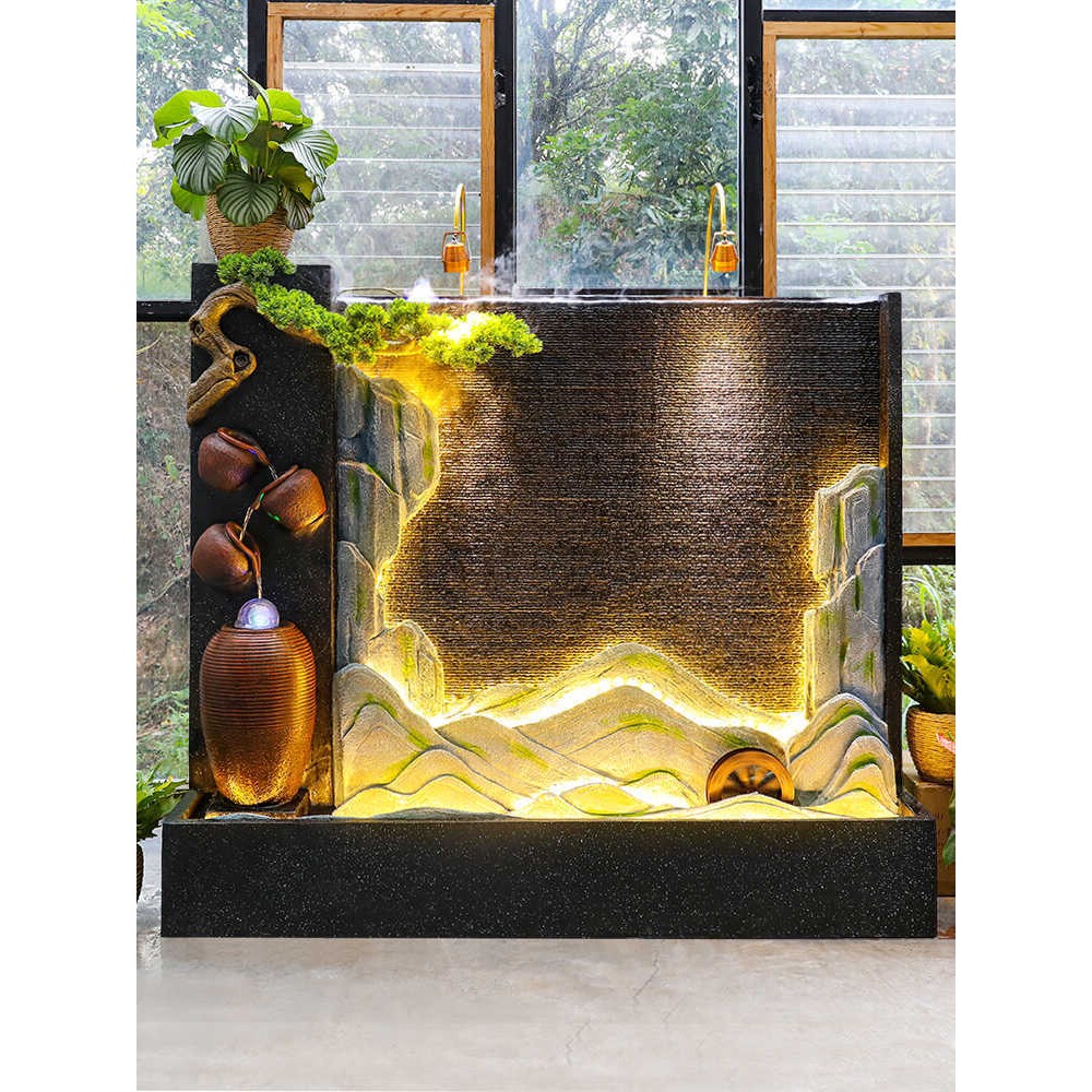 水幕墙流水墙喷泉屏风隔断落地庭院摆件公司欧式假山风水轮造景观