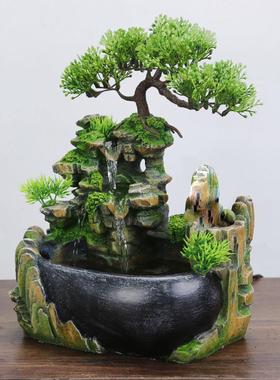 厂小家直L20销桌迷你创意假流水摆件山鱼缸鱼池加湿招财跨面镜