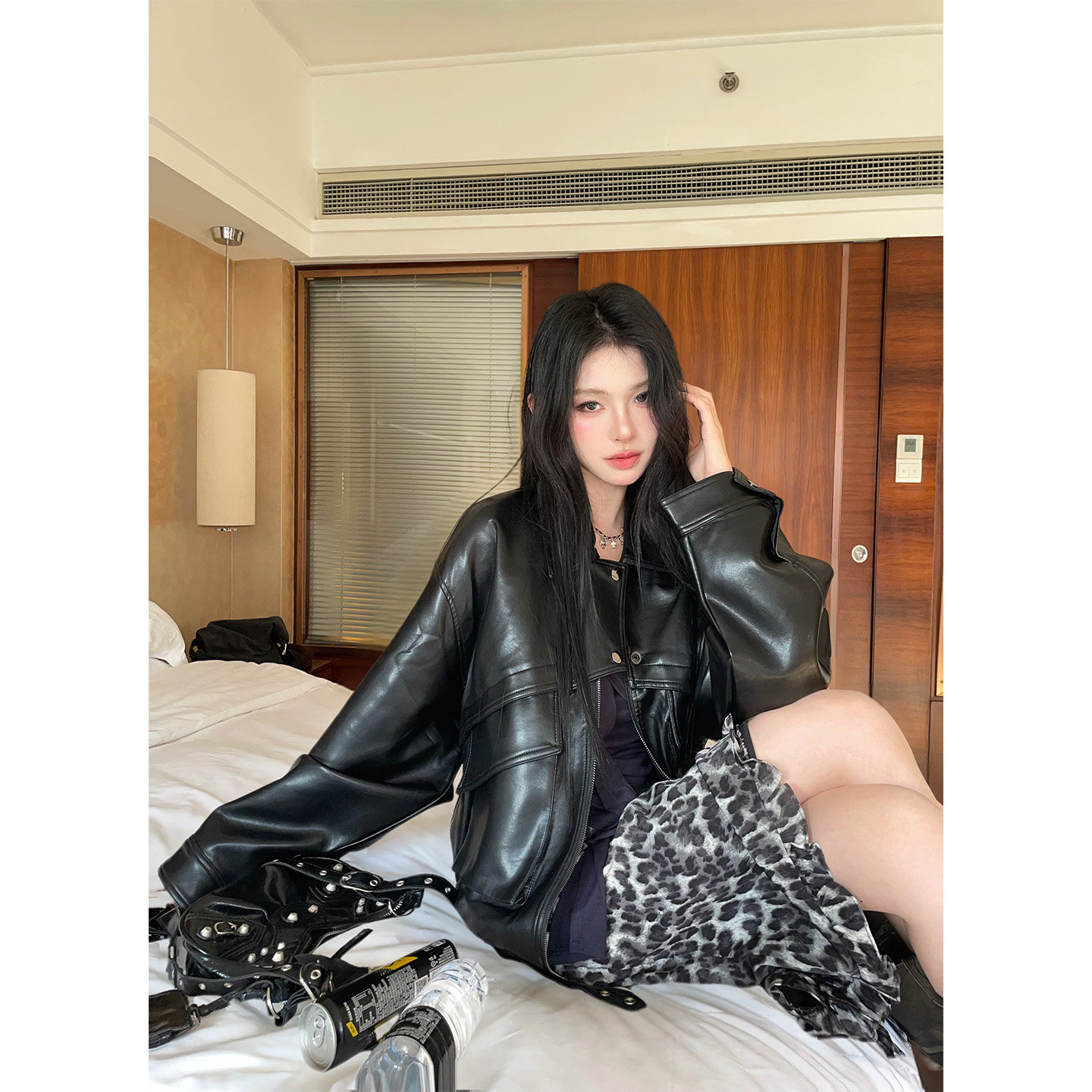 机车仿皮衣2026年新款春季美式机车外套宽松夹克机车服翻领仿皮衣