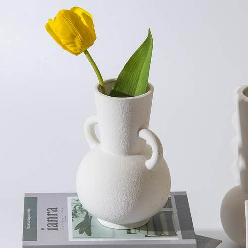 乐梦ins北欧双耳陶瓷花瓶玄关摆件简约家居电视柜装饰品插花花盆