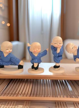 新四款小和尚少林功夫小沙弥创意树脂公仔桌面装饰品汽车车内摆件